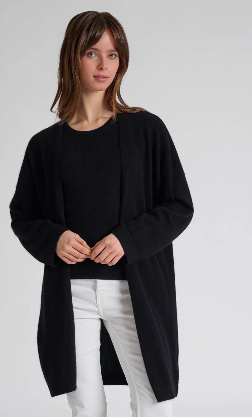 Theory Black Cashmere Open Front Cardigan Sz L Lagenlook Cozy Minimalist Lounge